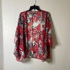 Candie's Red and Black Floral Kimono